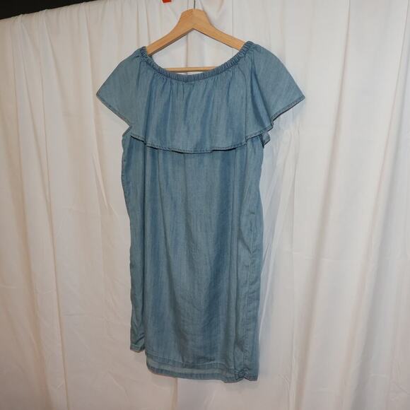 NWT Hinge Top One Size Blue Chambray Ruffled Elastic Neck - Picture 15 of 15